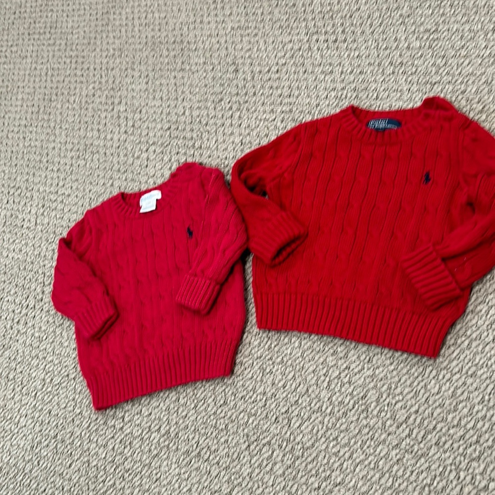 Two Red Christmas Polo sweaters 12 and 18M